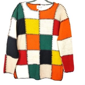 90s Vintage A.K.F. New York Patchwork Knit Sweater M